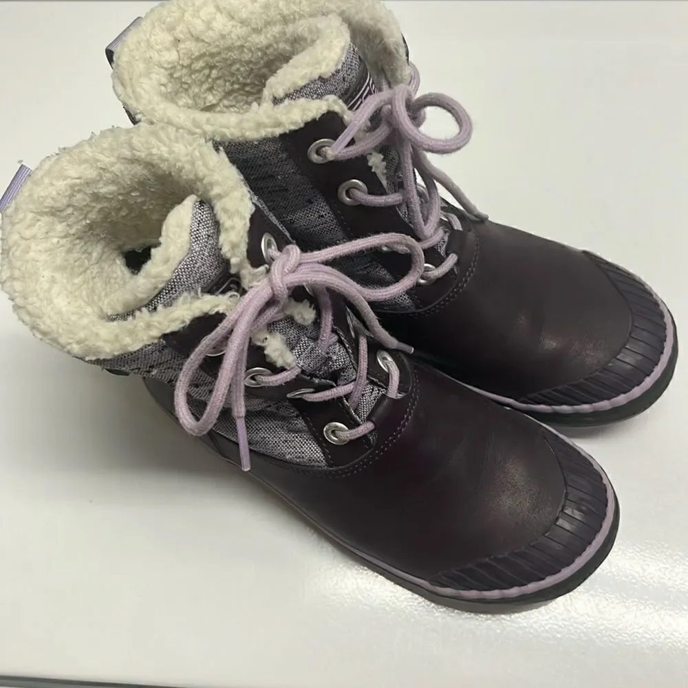 Keen Girl’s Waterproof Rubber Sherpa Lined Heather Purple Lace Up Boots Size 3